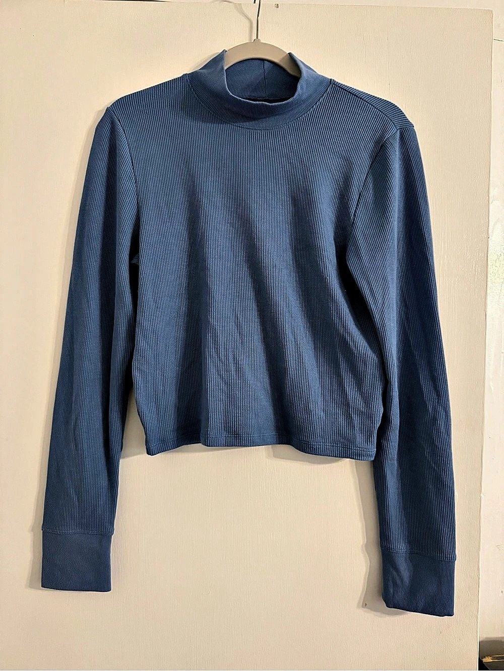 American Eagle Ribbed Mock Neck Long Sleeve Top Blue XL